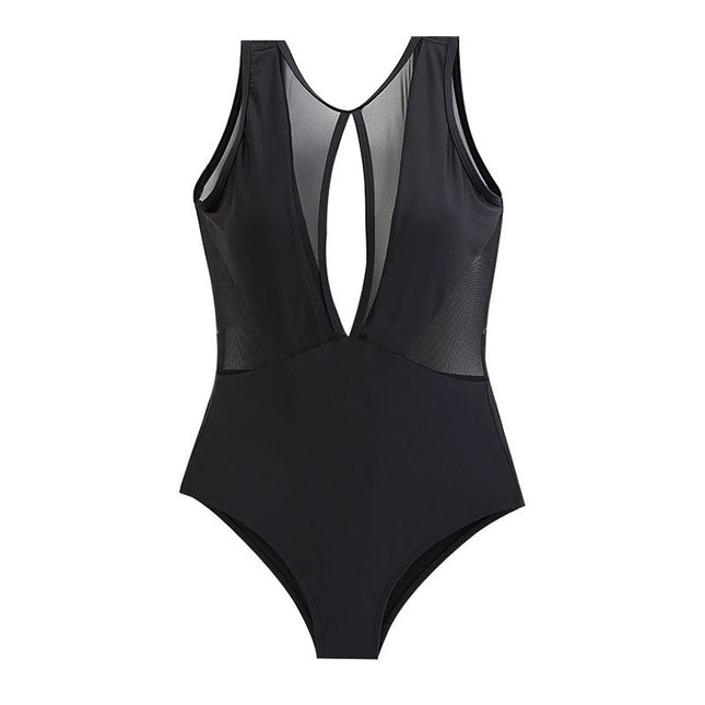 One-piece Triangle Deep V Sexy Fight Net Solid Color Japanese And Korean Girl Hot Spring Swimsuit