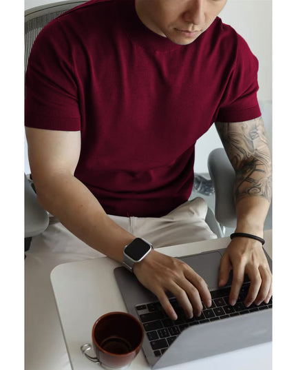 Knitwear Men's Solid Color Slim-fit Commute Breathable T-shirt