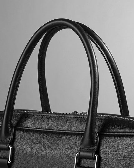 Men’s Real Leather Handbag | Double Zipper Cattlehide, 14-Inch Laptop Compatible