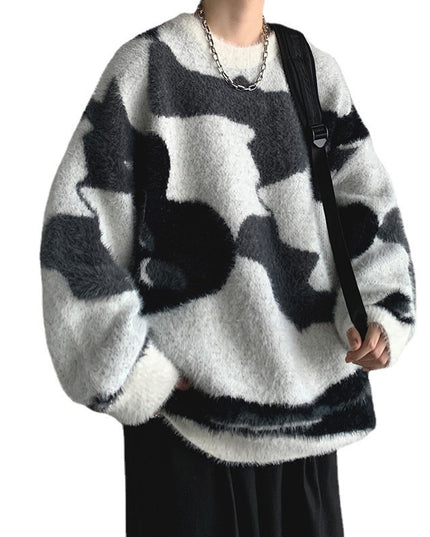 Striped Round Neck Men's Loose Sweater