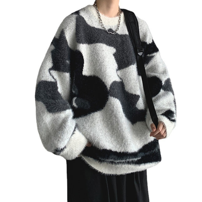 Striped Round Neck Men's Loose Sweater