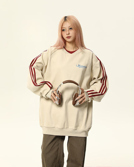 Retro Crew Neck Sweater Women's Contrast Color Loose Top