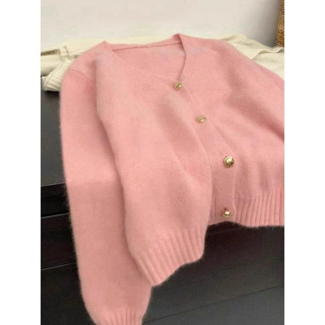 Women's Solid Color Gold Buckle Soft Glutinous Sweater Coat