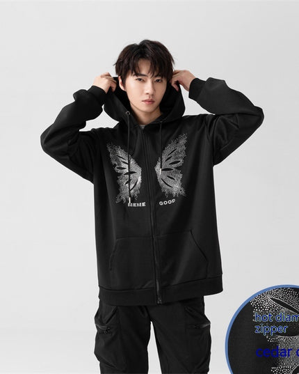 Men's Fashion Casual Loose Butterfly Rhinestone Sweater