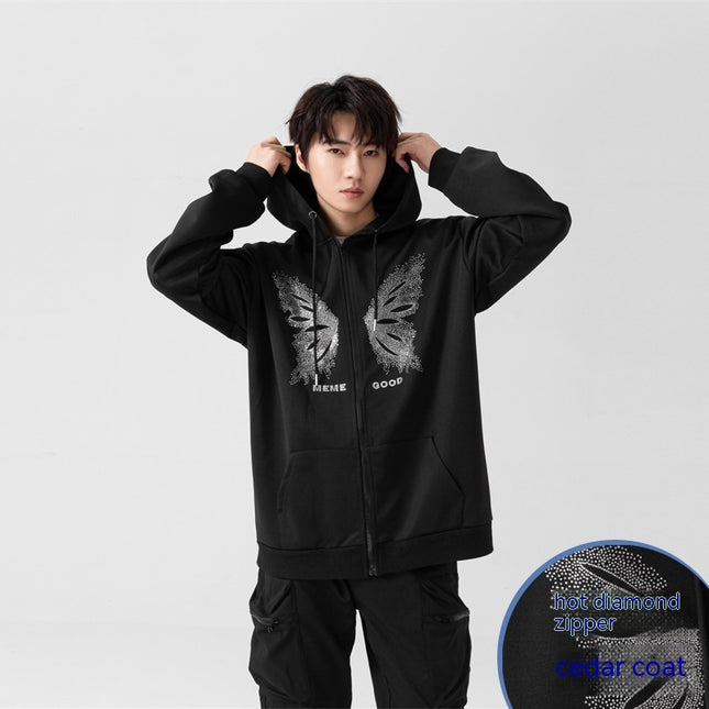 Men's Fashion Casual Loose Butterfly Rhinestone Sweater