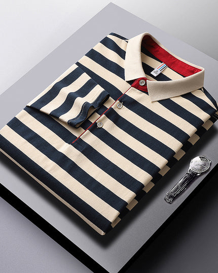 Men's Long-sleeved T-shirt Striped Tb Cotton Lapel