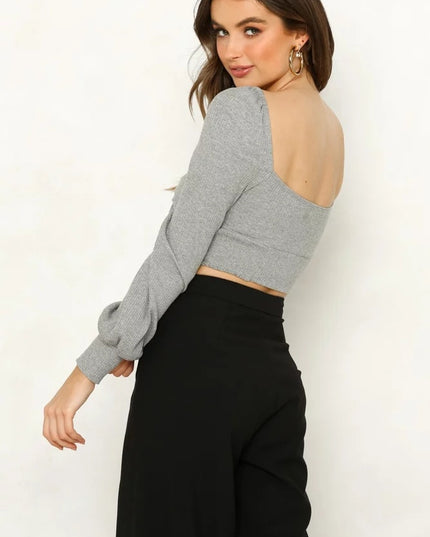 Sexy square collar knotted top
