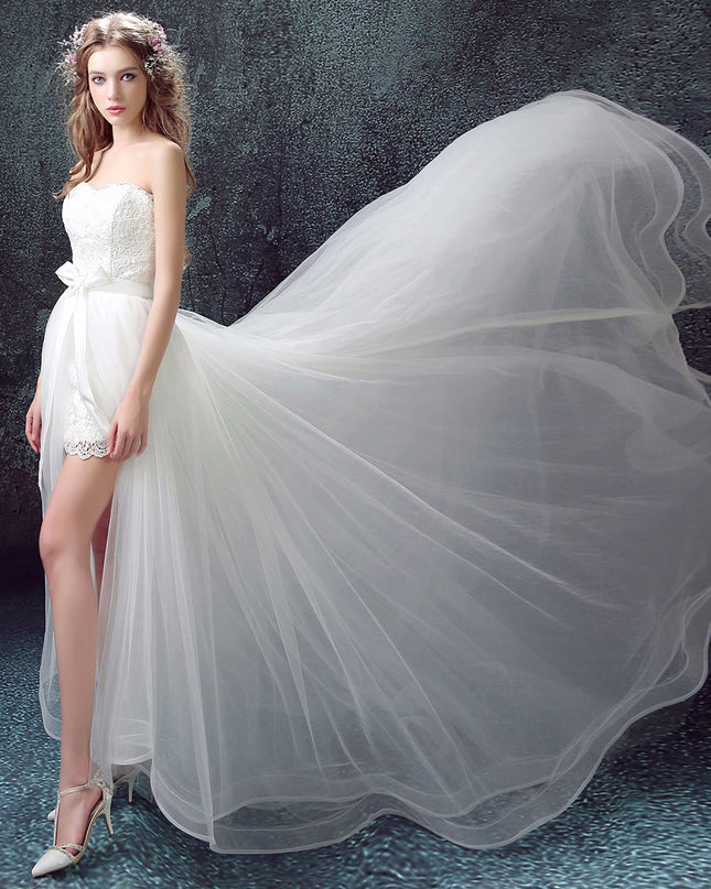 Sexy Detachable Skirt Mermaid Tulle Lace Appliques Short Wedding Dress New Wedding Dresses