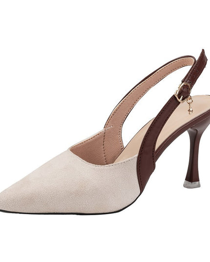 Colorblock All-matching Women's Toe Cap Rear Empty Pointed Stiletto Sandals