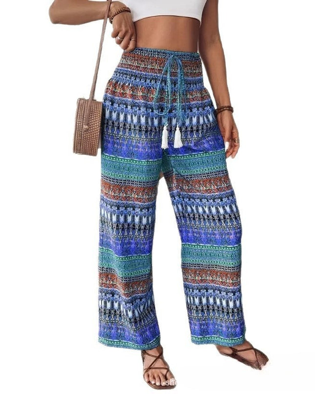 Women's Printed Wear Casual High Waist Elastic Trousers