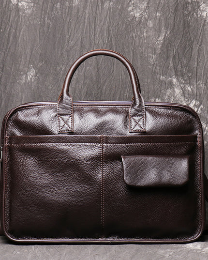 Men’s Leather One-Shoulder Crossbody Briefcase | Large Capacity Top Layer Cowhide Bag