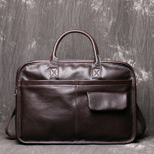 Men’s Leather One-Shoulder Crossbody Briefcase | Large Capacity Top Layer Cowhide Bag