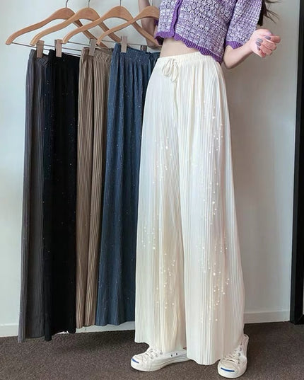 Loose Straight Pleated Ice Silk Leggings Draped Pants Thin High Waist