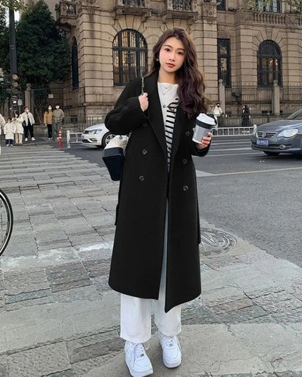 Loose Mid-length Lace-up Woolen Coat Women