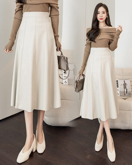 Women's Autumn And Winter High Waist PU Leather Skirt
