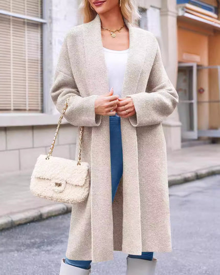 Elegant Long Collarless Cardigan Sweater Women's Coat