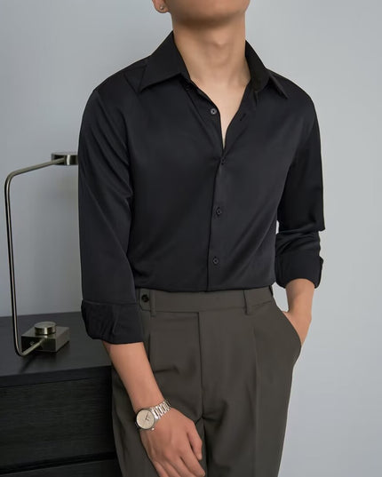 Autumn Black Shirt Men's Long Sleeve Slim Korean Style