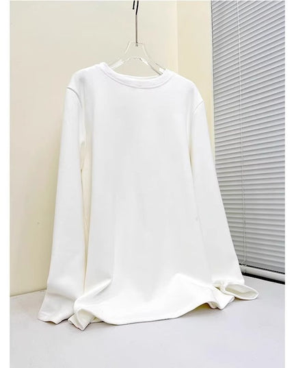 Plus Velvet White Bottoming Shirt Women's Inner Match Mid-length Loose T-shirt