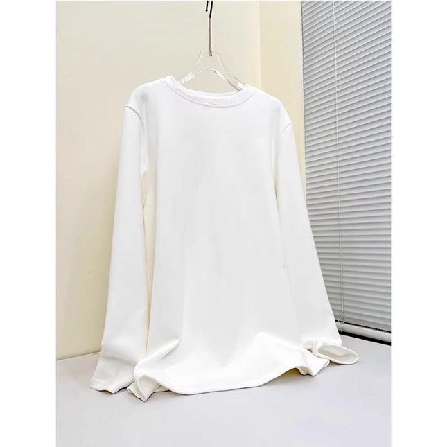 Plus Velvet White Bottoming Shirt Women's Inner Match Mid-length Loose T-shirt