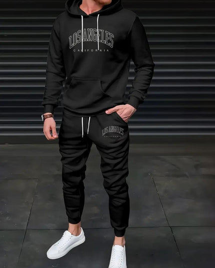 Autumn And Winter Fleece-lined Letter Print Same Color Sweatshirt And Sweatpants Suit Men