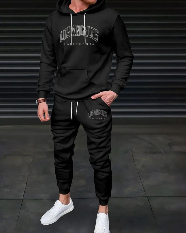 Autumn And Winter Fleece-lined Letter Print Same Color Sweatshirt And Sweatpants Suit Men
