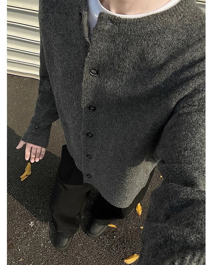 Creamy-white Breasted Knitted Cardigan For Men
