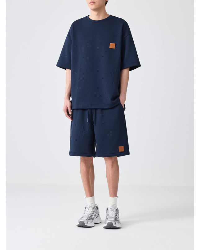 Men's Diagonal Texture Casual Short Sleeved Shorts Set