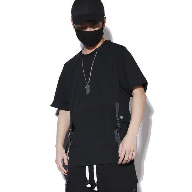 Stitching Tooling Style Short-sleeved Men's Loose Pocket T-shirt