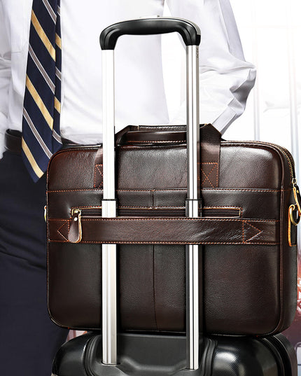 Business Casual Vintage Handbag | Men’s Leather Horizontal Briefcase, 14-Inch Laptop Compatible