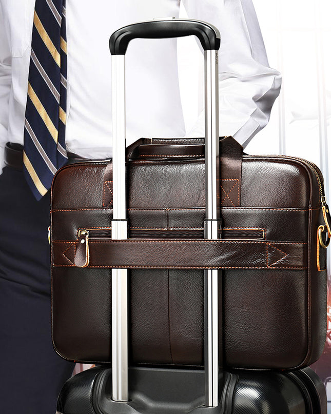 Business Casual Vintage Handbag | Men’s Leather Horizontal Briefcase, 14-Inch Laptop Compatible