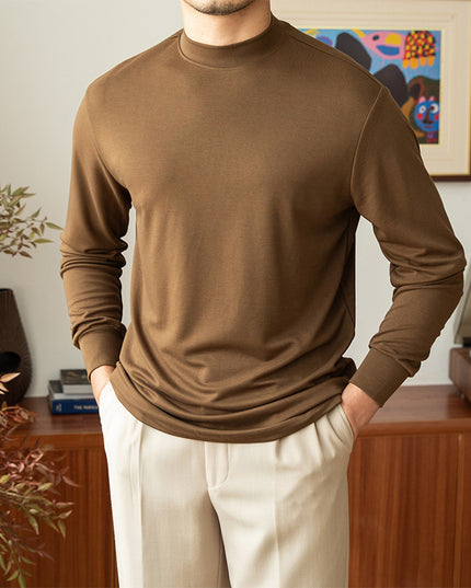 Stylish Men's Semi-turtleneck Solid Color Base Shirt
