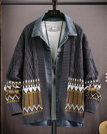 Men's Clothing Fashion Polo Collar Sweater Cardigan Coat