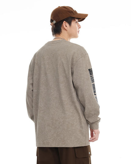 Retro Crew Neck Long-sleeved T-shirt Male Letter Printed Loose Casual Bottoming Bottoming Shirt