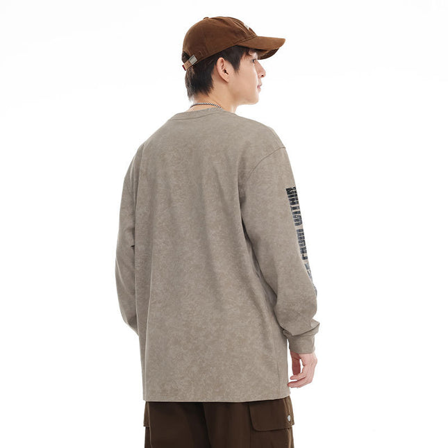 Retro Crew Neck Long-sleeved T-shirt Male Letter Printed Loose Casual Bottoming Bottoming Shirt