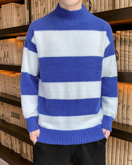 Half High Collar Pullover Striped T-Shirt