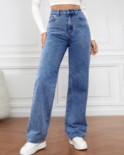 High-waisted Straight-leg Jeans