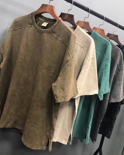 Pure Color Split Small Sweater Fabric Short-sleeved T-shirt