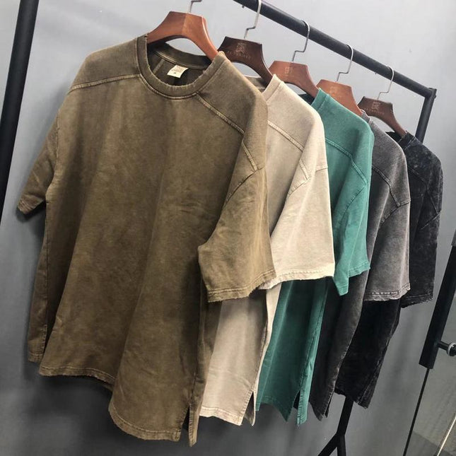 Pure Color Split Small Sweater Fabric Short-sleeved T-shirt