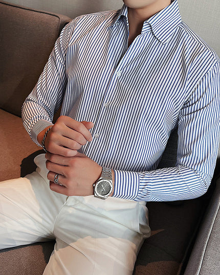 Men's Large V Non-ironing Striped Shirt