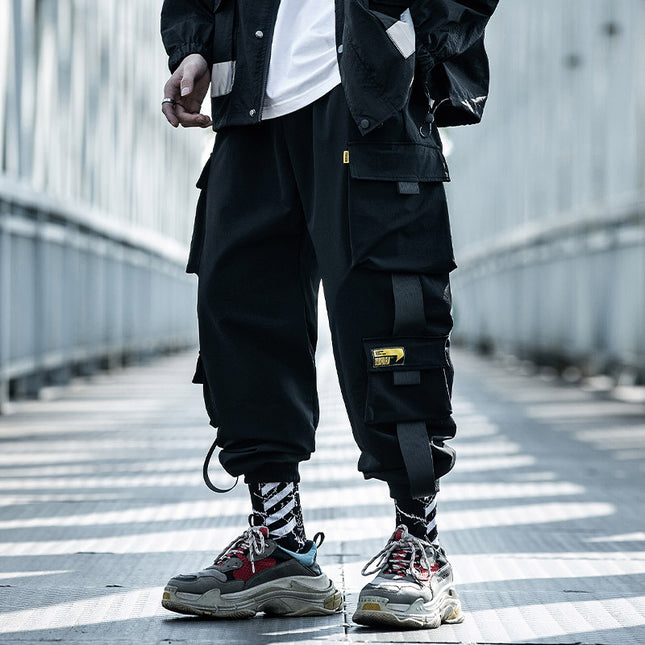 Loose Tide Brand Black Paratrooper Casual Pants Ins Beam Overalls