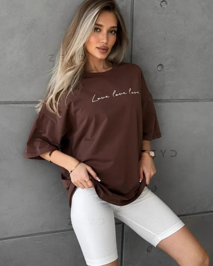 Commuter Sweet Letter Printed Cotton Short-sleeved T-shirt