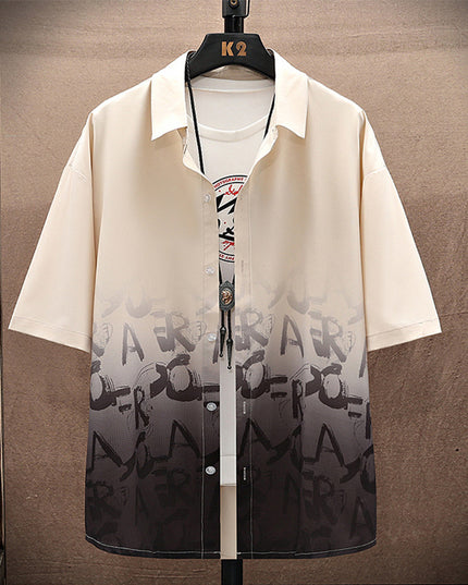 Summer Thin Ice Silk Shirt Loose Collar T-shirt Fattening Type Fat Man