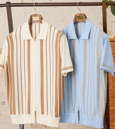 Vintage Stripe Cotton Knitted Short-sleeved Cardigan