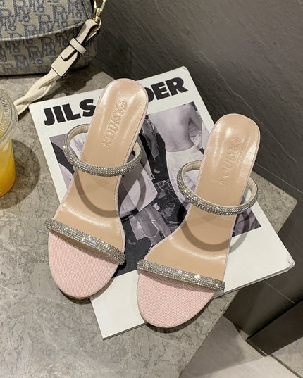 Women's High-heeled Sandals And Slippers With Rhinestones