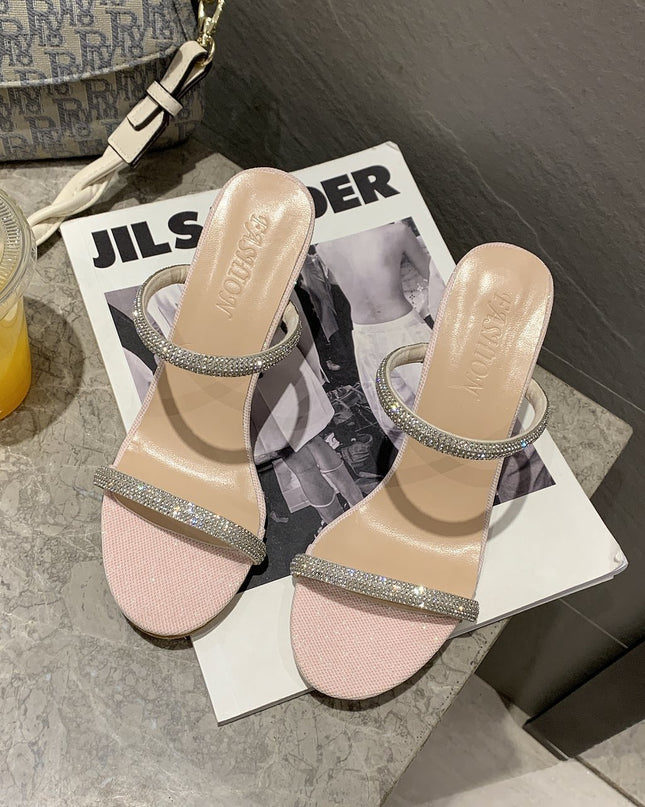 Women's High-heeled Sandals And Slippers With Rhinestones