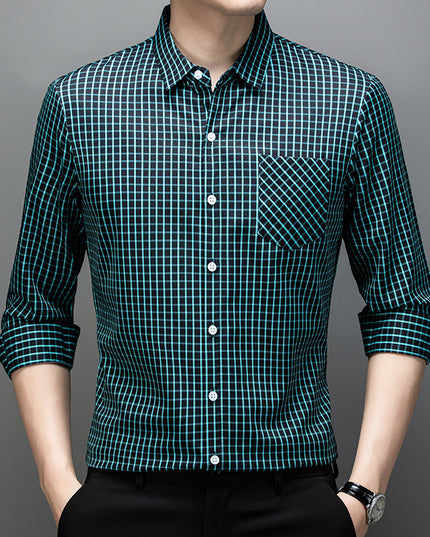 Long Sleeve Fine Plaid Shirt For Men Spring And Autumn