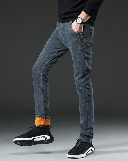 New plus velvet jeans men's stretch trousers Slim-fit pants