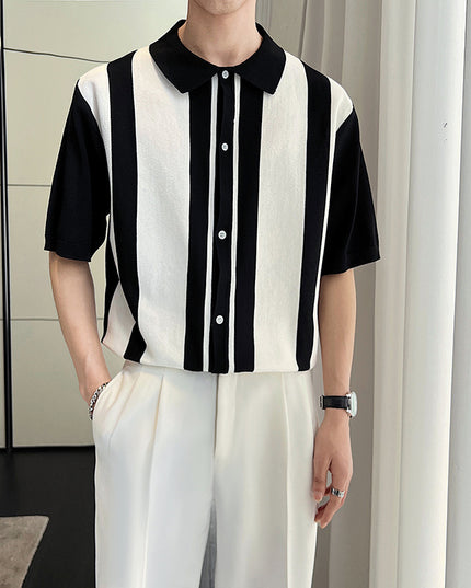 Men's Striped Color Blocking POLO Sweater