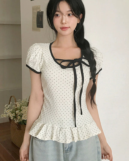 Summer Girl Bow Lace-up Waist-controlled All-matching Top