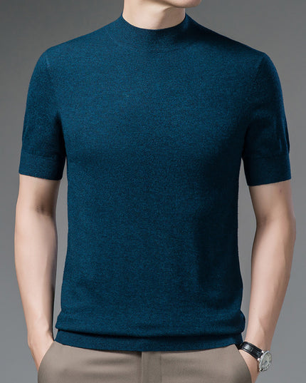 Half Turtleneck Pure Wool Sweater With Short Sleeves Men